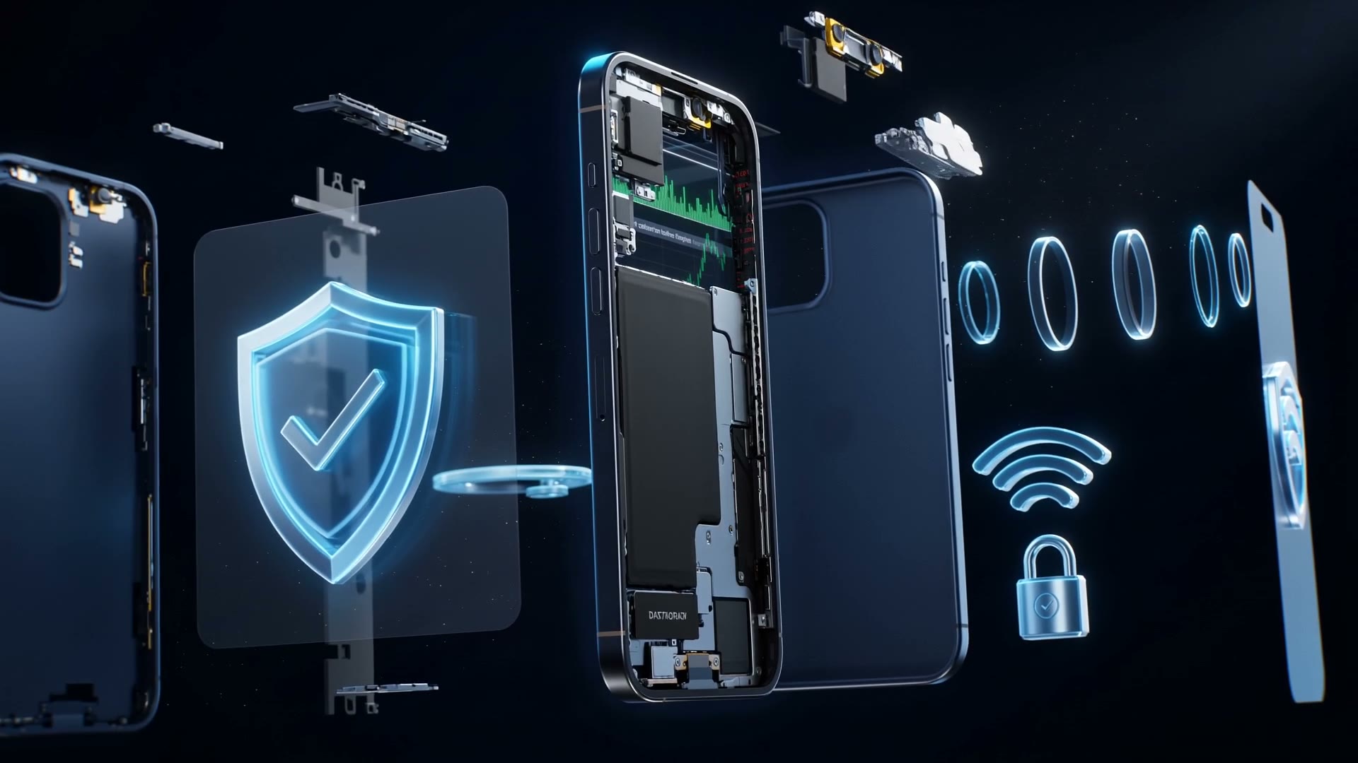 Exploded view of the Oula Wasata trading platform assembling from chart, order book, portfolio and security components